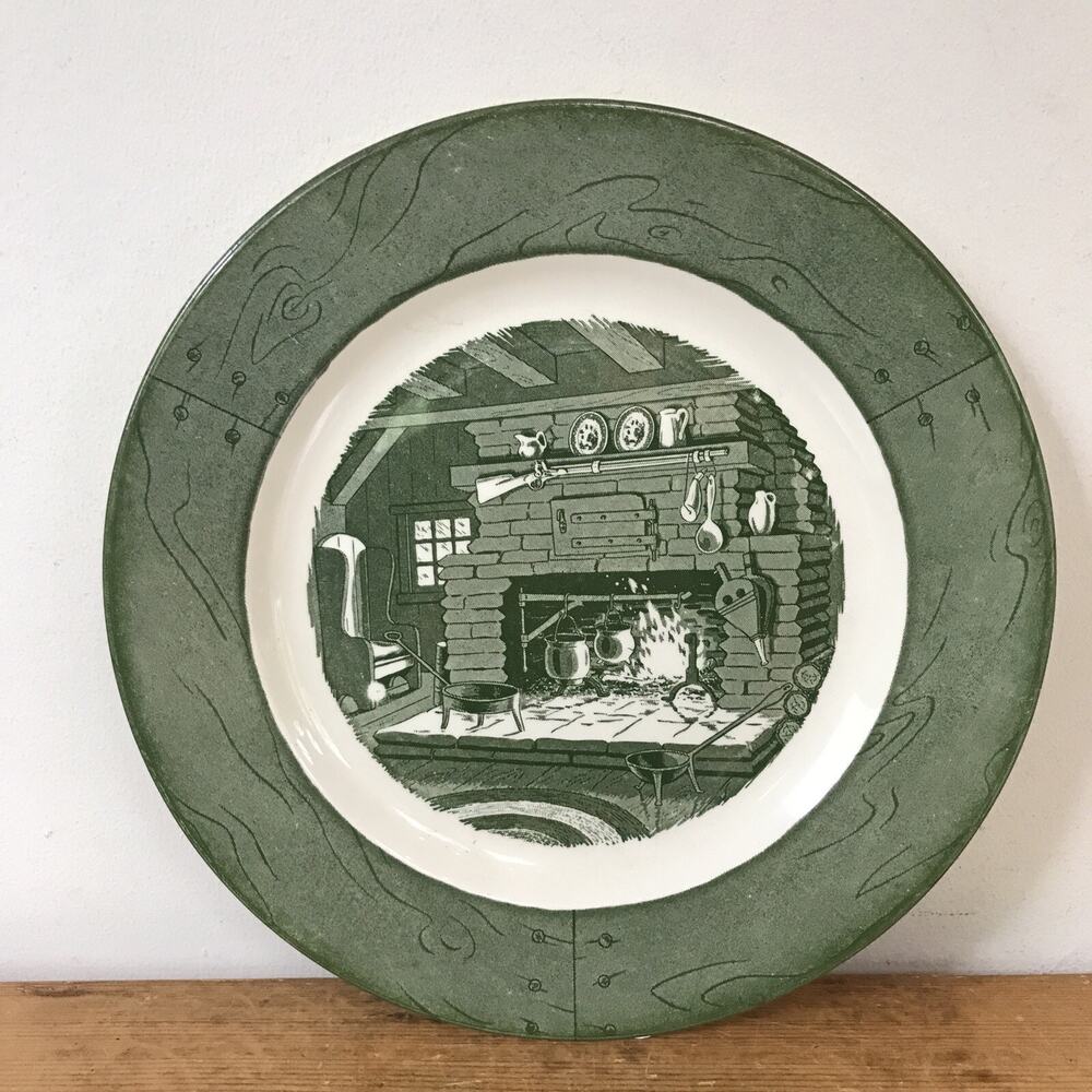 Vintage Colonial Homestead Royal China Green Transferware Dinner Plate 10"